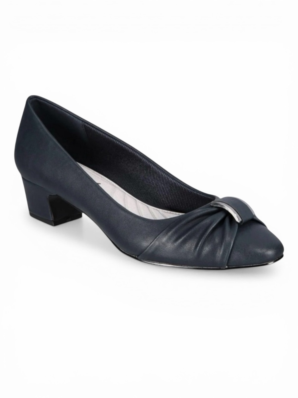 Easy Street Eloise Buckle Pumps Faux Leather Heels Navy 7.5 Narrow NEW